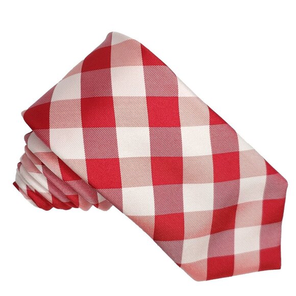 Thomas Pink Silk Tie Red White Plaid Check Italy - Picture 1 of 4